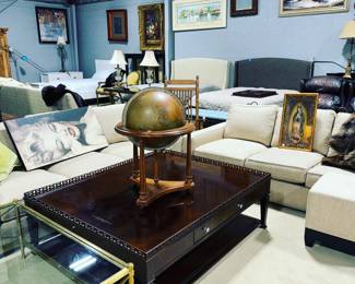 Modern Sofa, Wood Coffee Table and Globe Orlando Auction