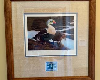 1991 limited edition framed artwork and Dept of the Interior stamp by Nancy Howe.