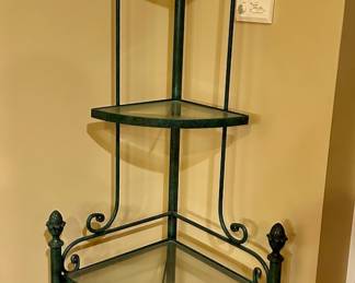 Metal and glass corner rack.