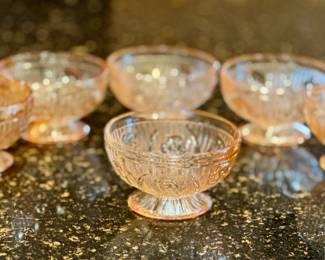 Jeanette iridescent marigold carnival glass sherbet, Iris Herringbone pattern.