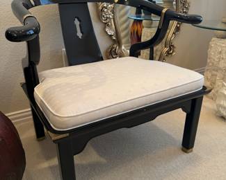 Chinoiserie Ming style black lacquer arm chair 