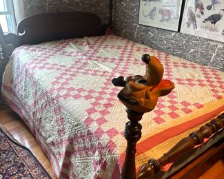 Full size bed, king quilt