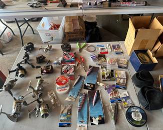 Fishing reels, rods, CRB, lures, etc