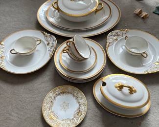 14k gold trimmed dishes match the main set of Limoges 