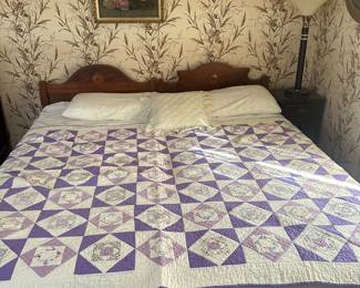 Antique twin beds, king mattress