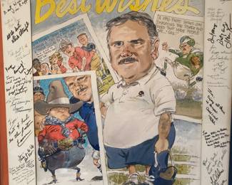 retirement poster signed by Chicago Bears-affiliated folks
