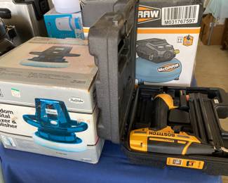 Bostich nailer gun, random orbital waxer /polisher, McGraw pancake air compressor