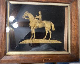 1800s framed relief horse and jockey