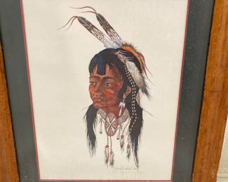 Woody Crumbo pencil named and signed, "Young Brave"