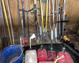 garden tools, gas cans