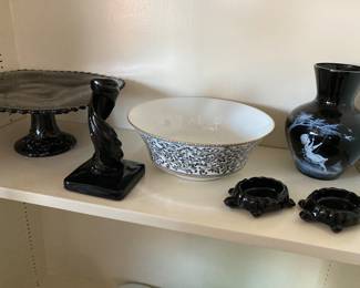 black glassware and black on white Spanish Lace bowl