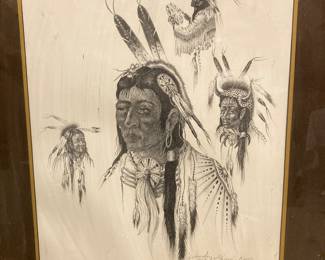 Woody Crumbo pencil named and signed, "Wooden Lance--Kiowa" #16/750