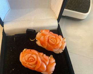 14K Gold and Coral Pierced Earrings