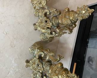 Ornate Brass Fireplace Andirons