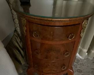 A Pair of French Mahogany Nightstands w/ Glass Top