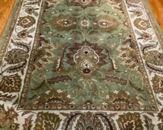 Ivory and Green Carpet 5' x 8' Hand Tufted