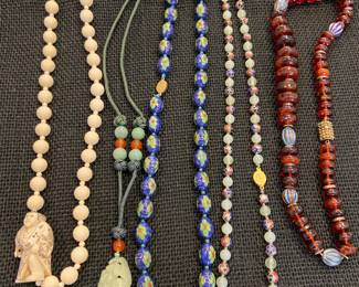 Cloisonne, Jadeite Amber and Resin/Ivory Necklaces