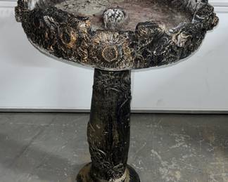 Ornate Gold & Black Painted Concrete Bird Bath