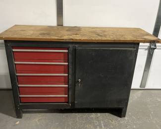 Metal Tool Cabinet w/ Wood Work Top