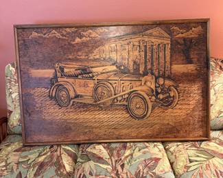 Vintage Mercedes  PYROGRAPHY (wood burnt)  Art 