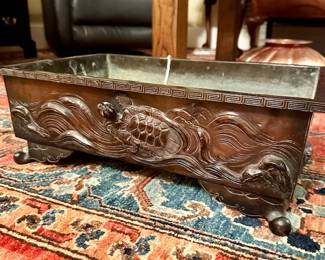 Antique heavy Bronze Ikebana Suiban Japanese Rare Find ! App 12” x 18”