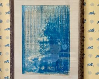 16.5” x 13”  ‘Shackled’ by Luciano Miori c1943  blue wax crayon art medium