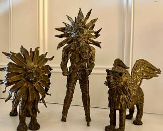 Pal Kepenyes Brutalist Bronze Sculptures ~ Lion, Lion Mask Warrior, and the Winged Griffin small figural