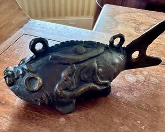 Antique Japanese Koi Fish Bell heavy Bronze