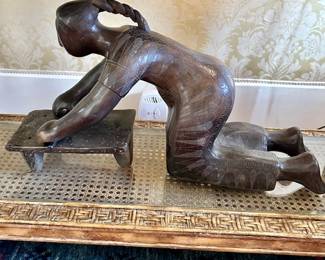 Vintage Max Kerlow Blackware Pottery of Kneeling Woman large