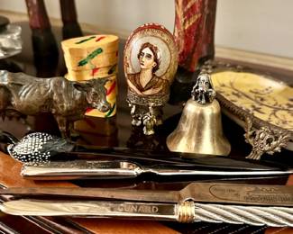 Cunard knife opener, very small bronze cow, +