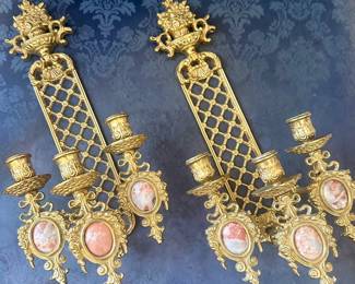 Vintage LIMOGES  Porcelain Medallion Wall Sconces