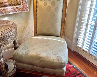 Henredon (2) Pair Armless Chairs / Gold Gilt w/Silk Upholstery 