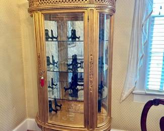 Gilt finish Quality furnishings Display Cabinet w/thick Glass Shelves/ Lighted
6’2” x 3’3.5” x 15” deep