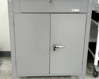 Uline Metal Workstation With Locking Cabinet And Drawer, 34.5" x 43" x 30", Includes Key