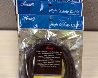 Office Cables Including Ethernet, USB/Printer Cables, Power Cables, Rosewill USB 2.0 A Male To A Male 6 Foot Cables, Qty 10, New In Package, And More, Contents Of 2 Boxes
