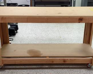 Custom Built Wood Rolling Workbench With Shelf, 38" x 72" x 28"