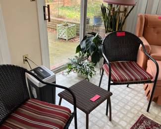 Sun porch, various furnishings.