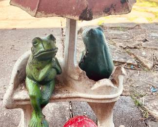 Concrete Frogs On Bench