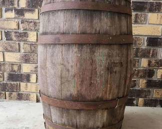 15 Gallon Wood Barrel And Cast Iron Pump.