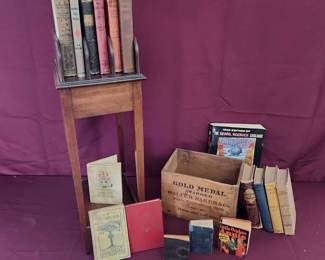 Antique Books With Small Book Table And Wooden Box.
