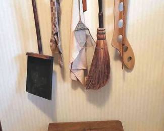 Primitive Cleaning Decor With Hooks And Stool