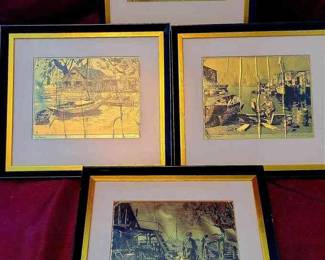 Lionel Barrymore Gold Foil Prints 1960s Set Of Four.