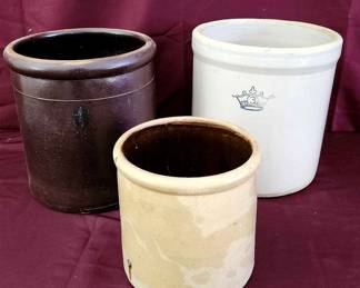 3 Primative Stoneware Crockery Wide Mouth