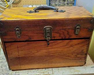 Antique Wood Toolbox With Contents