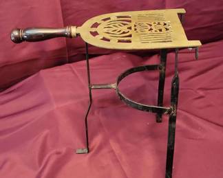 Brass Standing Fireplace Trivet With Wood Handle