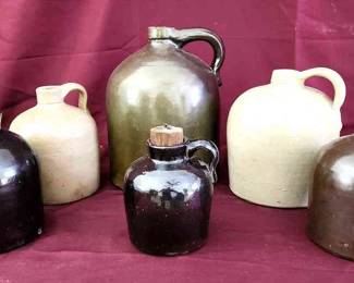 6 Primative Stoneware Crockery Jugs
