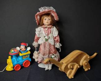 Doll, Wooden Dinosaur, Mickey Mouse Train