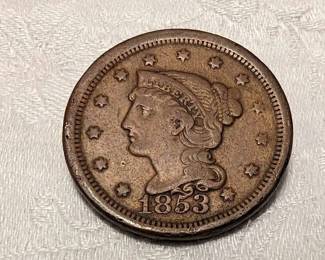 US 1853 Large Braided Hair Liberty Head One Cent Coin