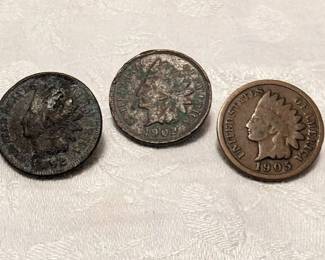Three US Indian Head Cents with Oak Wreath