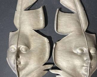 Tuscano silver leaf face wall sculptures